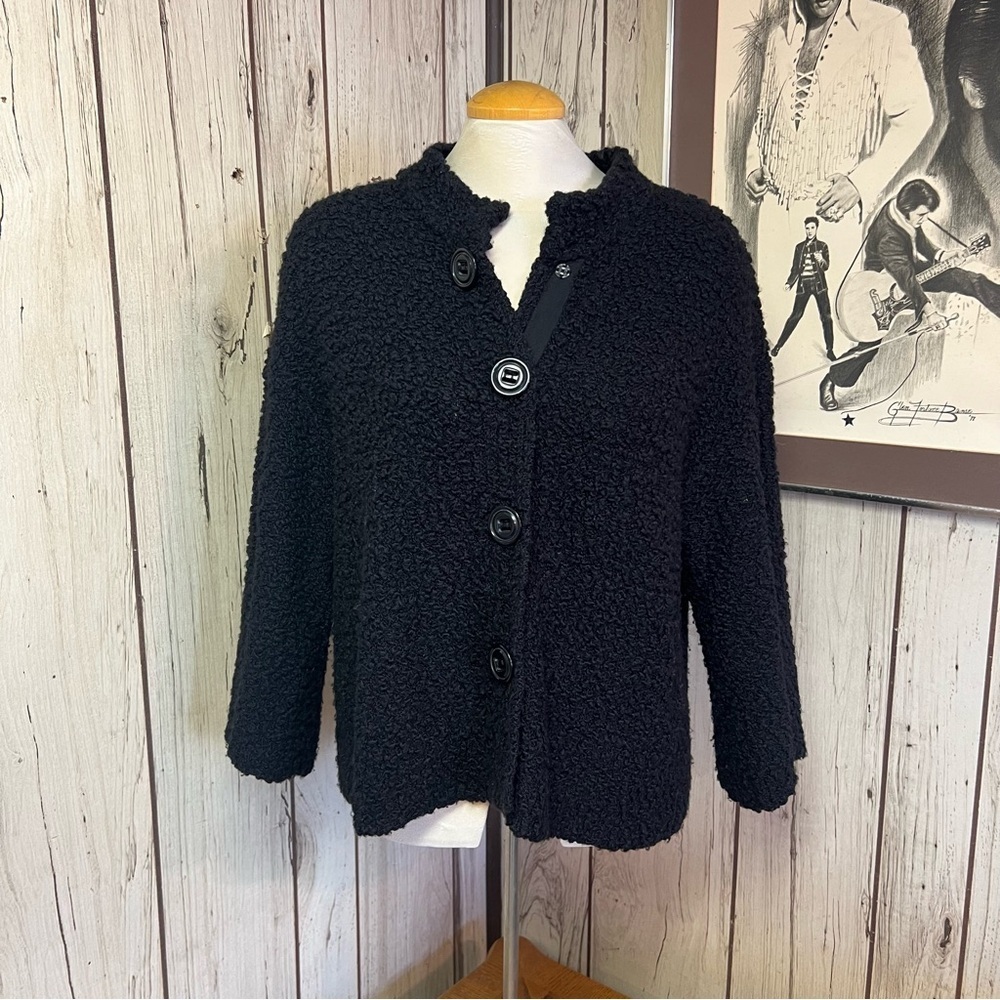 Women's Vintage XL Tapemeasure Black Snap Button Sweater - Picture 2 of 6